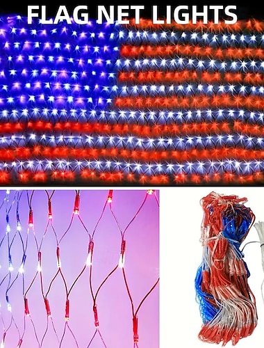 Amerikaanse Vlag Mesh Lichten 420 LED Patio Decoratie IP44 Buiten Decoratieve Hanglichten voor Feestdecoratie