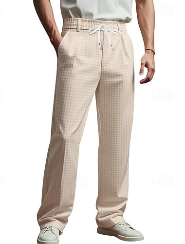  Herren Anzughose Hose Freizeithose Kordelzug Elastischer Bund Gerader Schnitt Einfach Komfort Weich Volle Länge Outdoor Geschäft Täglich Mode Streetwear Hellkaki Weiß