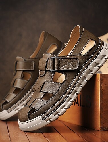  Herrensandalen weiße geschlossene Sportsandalen mit verstellbaren Riemen und strapazierfähiger Sohle für Outdoor-Aktivitäten und Wassersport