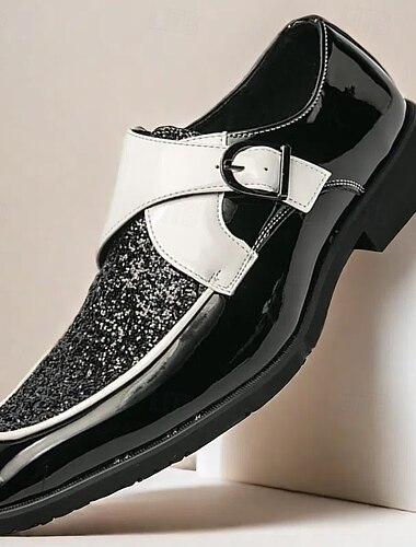  kjolesko for menn - svarte og hvite tofargede sko med glitterdetaljer for dansefester og spesielle anledninger