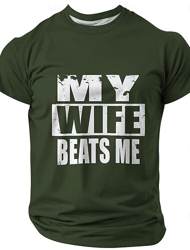  Camisa Masculina 'Minha Esposa Me Bate' Engraçada e Humorística sobre Casamento e Relacionamento de Manga Curta