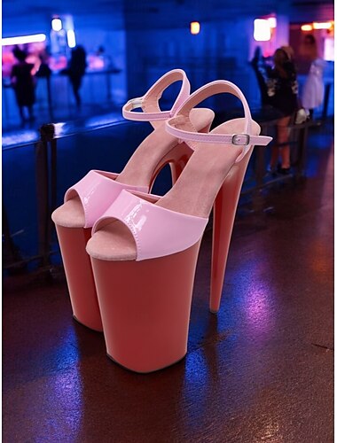  Zapatos de tacón con plataforma extrema de charol negro para mujer: zapatos de club ultraaltos y sexys para presentaciones en el escenario, pole dance y vida nocturna.