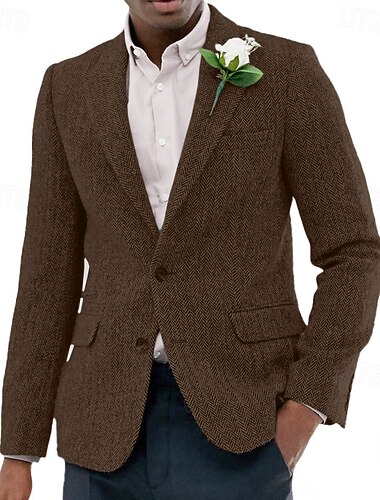  Per uomo Blazer in Tweed Colletto ad incastro Vintage Spina di Pesce Blazer Borgogna Marrone Verde Vestibilità standard Monopetto Due Bottoni