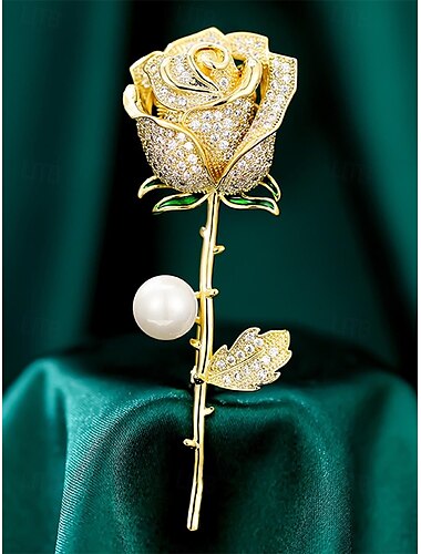  elegante Rosenblütenbrosche mit Perle – mit Strasssteinen besetzte Vintage-Anstecknadel für Damen, ideal als Muttertagsgeschenk, für formelle Anlässe und Blazer