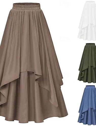  Rétro Vintage Médiéval Renaissance Longueur cheville Jupe Jupe longue Ren Faire Couleur Unie Ligne A Femmes Celtique Pirate Mascarade Décontracté Quotidien Adulte Jupe