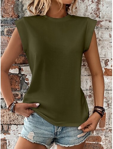  Damen Camisole-Tanktop Einfarbig Täglich Lässig Ärmellos Rundhalsausschnitt Normale Oberteile Täglich Schwarz Weiß Armeegrün Aprikose Sommer