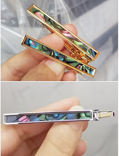  Herren-Krawattenklammer aus Messing mit Perlmutt- und Abalone-Intarsien, stilvolles und elegantes Design, geeignet für formelle Anlässe, ein perfektes Geschenk fürs Geschäft, Hochzeiten und den Vatertag