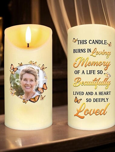  Personalisierte LED-Gedenkkerze mit individuellem Foto, Beileidsgeschenk für den Verlust geliebter Menschen, elegantes Erinnerungslicht für die Dekoration des Schlafzimmers zu Hause, Hommage an