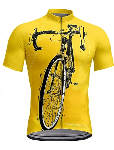  Voor heren Wielrenshirt Korte mouw Fietsen T-shirt Kleding Bovenlichaam met 3 achterzakken UV-bestendig Ademend Sneldrogend Rits Aan De Voorzijde Geel Blauw Oranje Sport Kleding