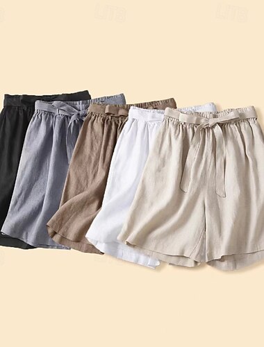  Per donna Pantaloncini in cotone e lino Shorts Pantaloni Eleganti Casual Corto Naturale Semplice Tasca Elastico in vita All'aperto Confortevole Vacanza Ferie Aalbicocca Nero Bianco Blu Estate