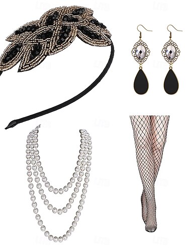  1920er Der große Gatsby Outfits Flapper-Stirnband Ohrringe Perlenkette Der große Gatsby Flapper-Mädchen Retro Funkelnder Glitzer Kristall / Strass Damen Karneval Maskerade Zurück zur Schule