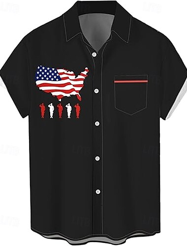  Unabhängigkeitstag 4. Juli USA Flagge Manga Hawaii-Hemden Zurück zur Schule USA Flagge Grafik Für Herren Erwachsene Maskerade 4. Juli 3D-Druck Festival