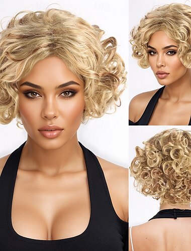  Synthetische pruiken Gekruld Bobkapsel Pixie-kapsel Machinegemaakt Pruik 25.4 cm A1 Synthetisch haar Dames Klassiek Comfortabel Haar met highlights / balayage Blond