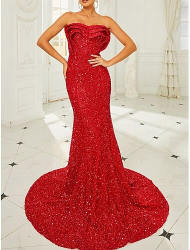  Corte Trompeta / Sirena vestidos de quinceañera Elegante Vestido Boda Invitado a la boda Cola de Corte Sin Mangas Sin Tirantes Polyester Sin espalda con Lentejuela 2025