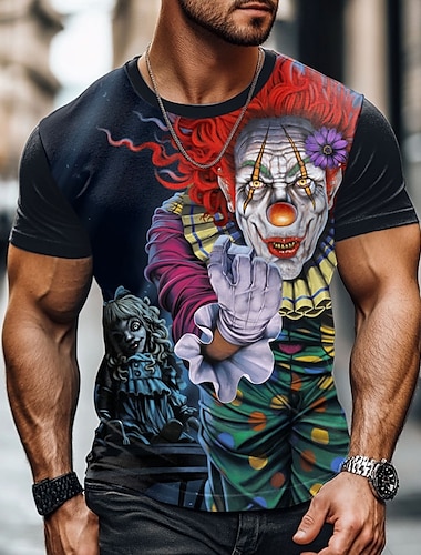  T-shirt clown surprise Vincent HIE pour homme, manches courtes, imprimé 3D, col ras du cou, style décontracté, style streetwear, noir, été, printemps, tailles S, M, L, XL, XXL, XXXL, 4XL