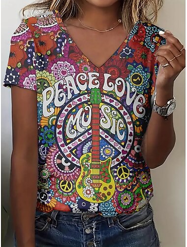 Pentru femei Tricou Topuri de vară Grafic Bloc Culoare Clasic Casual Manșon scurt În V Crop Tops Zilnic Sfârșit de săptămână Imprimeu Curcubeu Vară Primăvară Toamnă