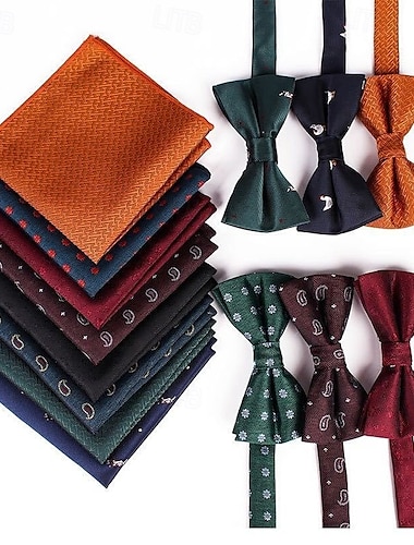  Herrars vintage fjädrande bröllopsfest hemkomst mönstrad fluga med blommig näsduk burgundy marinblå mörkgrön