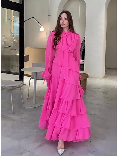  A-Linie Quinceanera-Kleider Elegant Kleid Formell Hochzeit Bodenlang Langarm Hoher Ausschnitt Chiffon mit Rüschen 2025