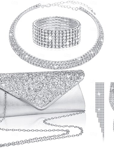  svatební nevěsta luxusní móda večeře taška sada koktejl v jiskra střapec náhrdelník náramek drop earrings