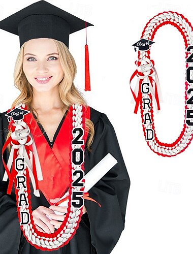  afstudeerlint lei 2025 dubbellaags handgemaakt erekoord cadeau, satijnen bloemenkrans voor afgestudeerden, decoratie voor afstudeerceremoniefeest