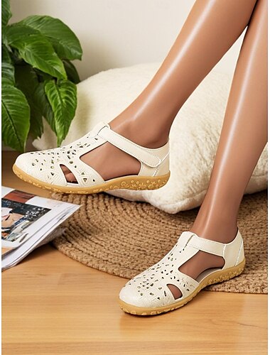 Damen-Komfortsandalen aus lasergeschnittenem Kunstleder – lässige Magic Tape-Schuhe für den Alltag