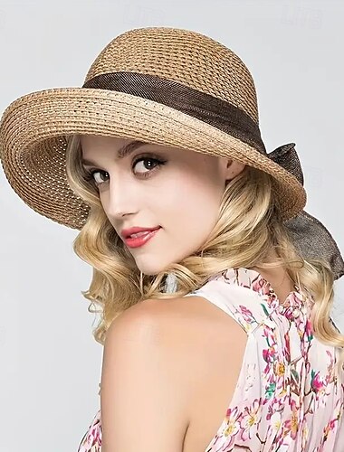  Sombrero de paja para mujer, protección solar de verano, ala ancha, versátil, parasol, versión coreana, sombrero de playa, sombrero de copa playero para niños, plegable.