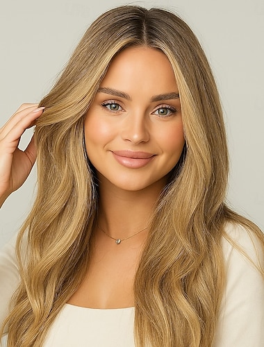  Synthetische Perücken Bodywave Mittelscheitel Maschinell hergestellt Perücke Lang Blond Synthetische Haare Damen Blond