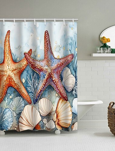 Duschvorhang mit Haken 200cm hoch duschvorhang waschbar Polyester maschinenwaschbar wasserdicht Ozean-Schildkröte-Strandlandschafts-Muster