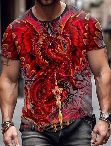 T-shirt Dragonblade Bloodblade High Rez par Ruth Thompson pour homme, imprimé dragon 3D, manches courtes, col ras du cou, style exagéré, pour soirée, streetwear, décontracté, rouge, été, printemps, toutes saisons