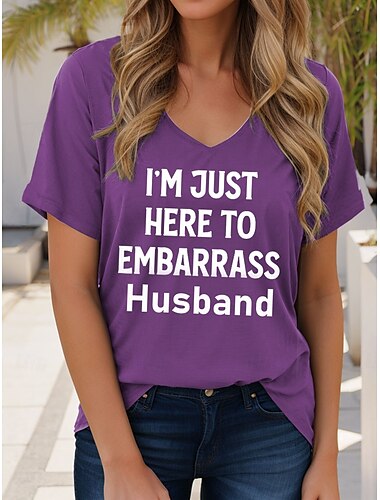  Damen T Shirt Grafik Buchstabe Stilvoll Lässig Kurzarm V Ausschnitt Normale Oberteile Täglich Druck Blau Purpur Grün Sommer