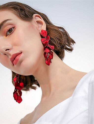  Kreolen Vintage-Stil Klassisch Blume Vintage Mode Ohrringe Schmuck Weiß / Gelb / Rot Für Hochzeit Party Ferien 1 Paar