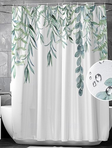 フック付きシャワーカーテン 180cm*180cm(70"*70") 湿気と乾燥ゾーンを分けるのに適したバスルーム用 防水オイル防止 フローラルボタニカル風景