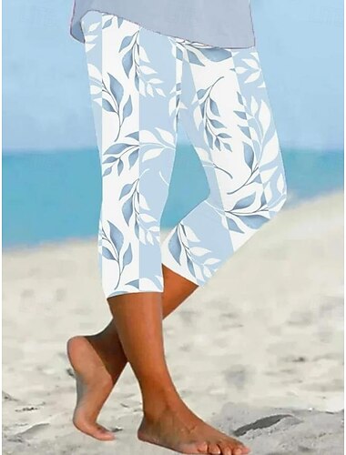 Leggings für Frauen Capri-Hosen hohe Elastizität Urlaubsmoden Vintage knöchellang hohe Taille grafischer Blumenmuster atmungsaktiv weich dehnbar formal Urlaubs büro weiß grün hellblau Sommer