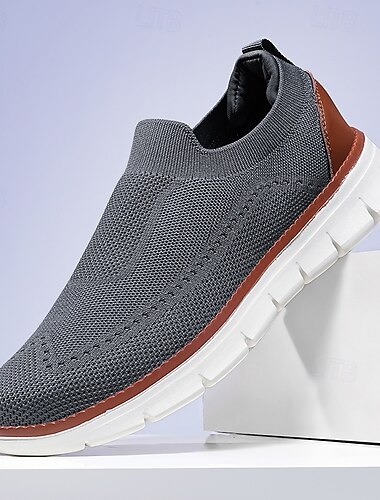  slip-on strikkede joggesko for menn – lette pustende fritidssko for sommerreiser og daglig bruk