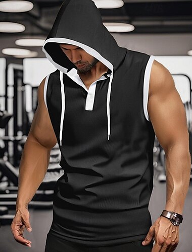  Voor heren Singlet Vest Top Onderhemd Mouwloos shirt Mouwloos Capuchon Zomer Kleurenblok Modieus Ontwerper Basic Lapwerk Vakantie Straat Uitgaan Zwart Wit Rood Top T-shirt voor mannen