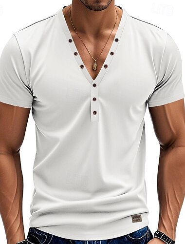  Per uomo Maglietta Maglia Henley Camicia a Maniche Corte Manica Corta Scollo a V Estate Semplice Moda Designer Essenziale Puro Vacanza Streetwear Uscire Bianco Nero Blu chiaro Maglietta Top per Uomo