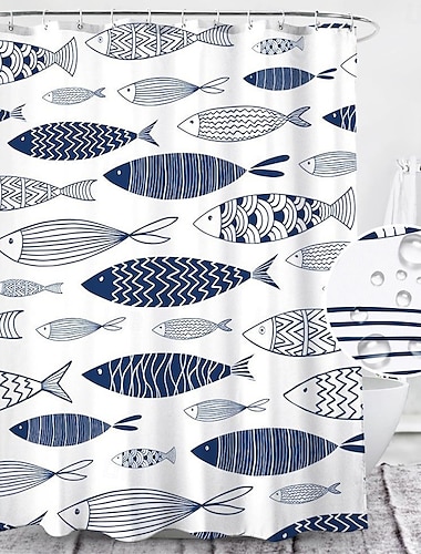  Шторка для душа с крючками 180 см*180 см (70"*70") Полиэстр washable водонепроницаемая цветные рыбы для детей абстрактный современный мультипликационный узор