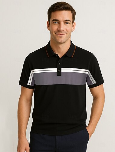  Hombre Polo polo de punto Negocio Casual Escote en Pico Manga Corta Formal Bloque de color Retazos Botones Verano Todas las Temporadas Negro Blanco Café Polo