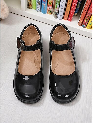  Schwarze Mary-Jane-Schuhe aus Lackleder für kleine Mädchen mit Klettverschluss – bequeme Schulschuhe für Grundschulkinder