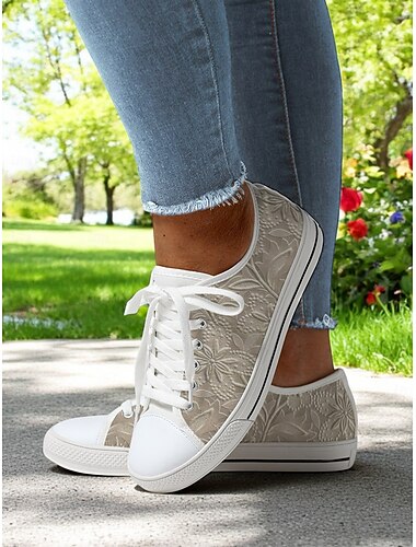  Damen-Schnürsneaker aus Canvas mit Blumendruck – lässiger und jugendlicher Stil für Teenager und junge Frauen in der Schule, auf Straßenausflügen und bei zwanglosen Treffen