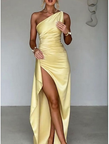  Corte Trompeta / Sirena Vestidos de fiesta Elegante Vestido Boda Invitado a la boda Hasta el Suelo Sin Mangas Un Hombro Polyester Sin espalda con Abertura 2025