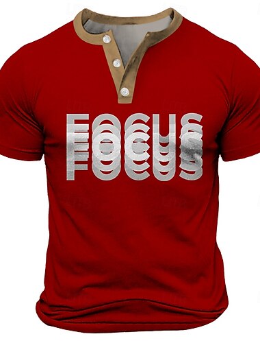  T-Shirt FOCUS da Uomo Maglietta Grafica Maniche Corte Henley Stile di Vita