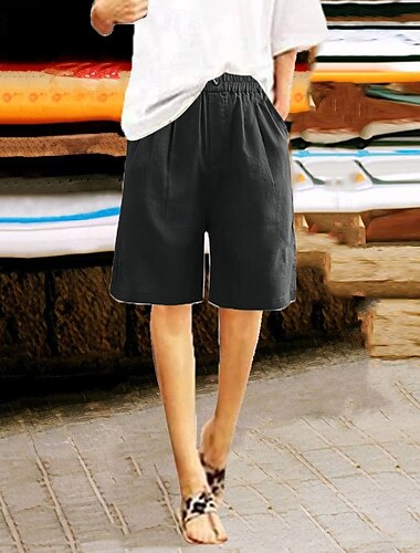  Dam Shorts Byxor Ledigt Knelängd Naturlig Slät Ficka Elastisk midja Bekväm Utomhus Dagliga kläder Utekväll Påfågelblå Aprikos Ljusbrun Ljus himmelblå Sommar Normal
