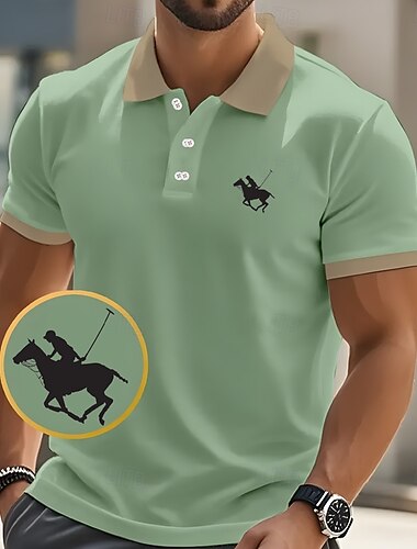  Herren Pferderennen Polo Kurzarm Polo-Shirts Hemden mit Kragen Lässig Schule Outdoor Alltagskleidung 3D-Druck Sommer Frühling Herbst Rosa Marineblau Braun