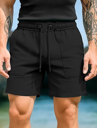  Herren Sweat-Shorts Shorts Bermudashorts Strandshorts Kordelzug Elastischer Bund Einfach Komfort Sport Knielang Outdoor Lässig Täglich Urlaub Mode Schwarz Orange Mikroelastisch