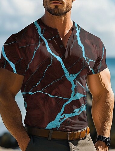  Herren Marmor T Shirt Henley Hemd Kurzarm Designer Retro Vintage Lässig Straße Lässig Täglich Sommer Frühling Dunkelbraun Grau Burgunderrot Marineblau Henley Henley T-Shirt