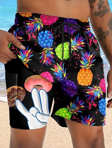  Herr Ananas Rolig Donuts Fodrade shorts 2 i 1 simshorts Badshorts Medium Midja Hawaiisk Semester Helgdag Standkläder Sidfickor Med kompressionsfoder Elastisk dragsko i midjan Designer Kläder