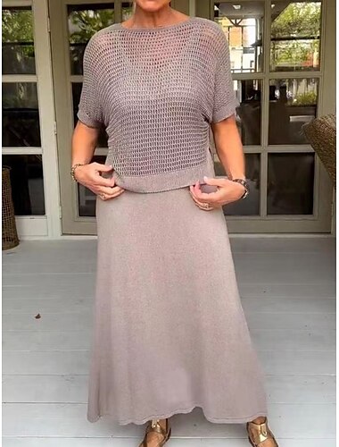  Ensemble de robe pour femmes Robe maxi de couleur unie Robe d'été Robe œillet Casual coupe simple à manches demi-longues Col ras du cou Extérieur Quotidien Noir Blanc Abricot Été Printemps Coupe