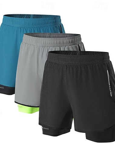  Herr Joggingshorts Lappverk Sommar Utomhus Normal Andningsfunktion Snabb tork Shorts Elastisk midja 2 i 1 Blå Grå Löpning Jakt Klättring M L XL XXL