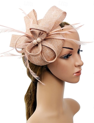  Vestimenta de Cabeza Lino Sombrero de fieltro Boda Cumpleaños Fiesta de Noche Fiesta de Té Carrera de caballos Vintage Estilo lindo Con Flor Celada Sombreros